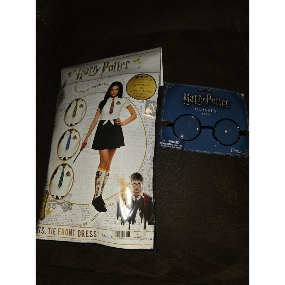 Harry Potter tie front shirt dress adult small Halloween costume with glasses